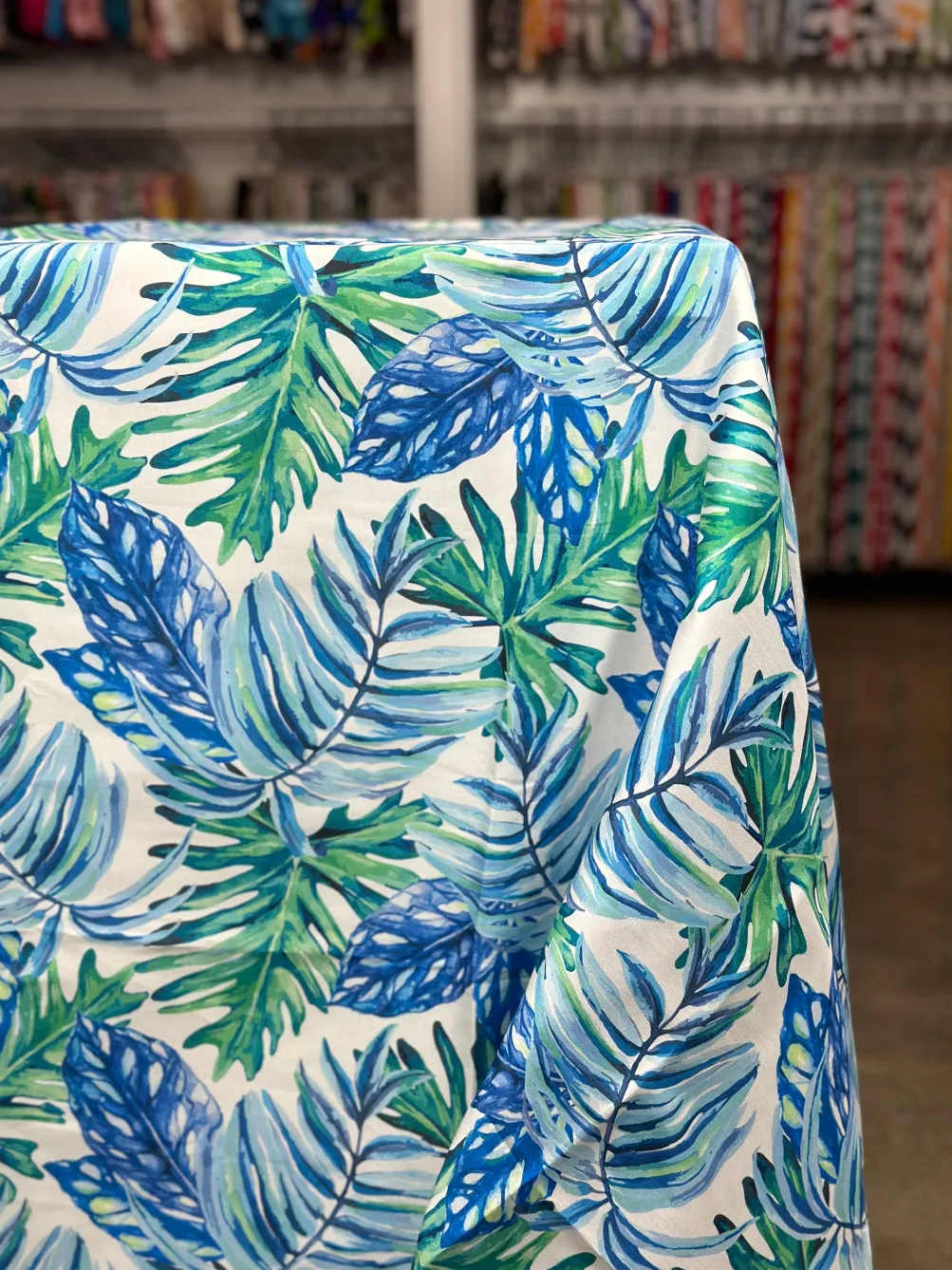 Tropical Print (Dupioni) Table Linen in Blue