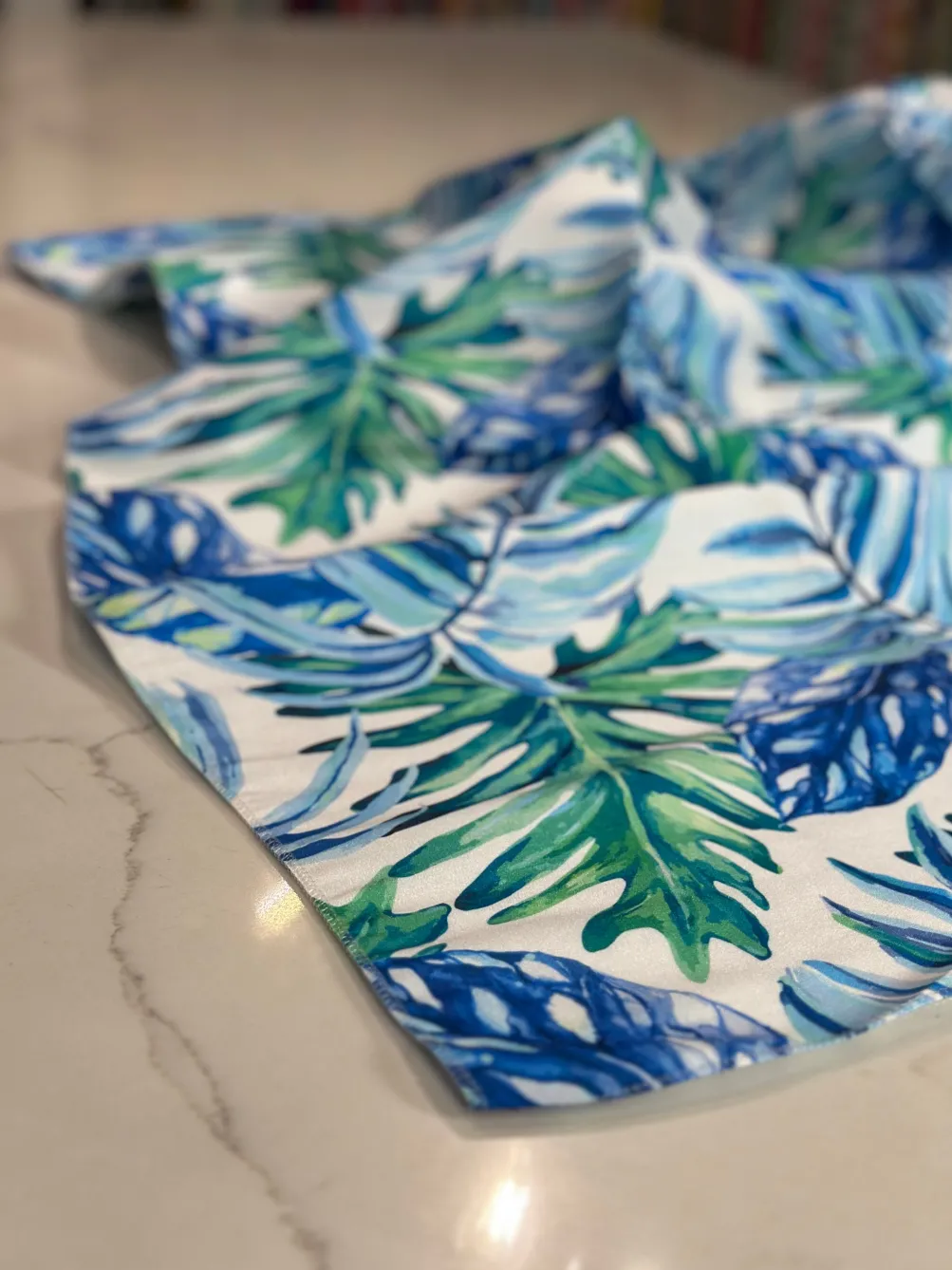 Tropical Print (Dupioni) Table Linen in Blue