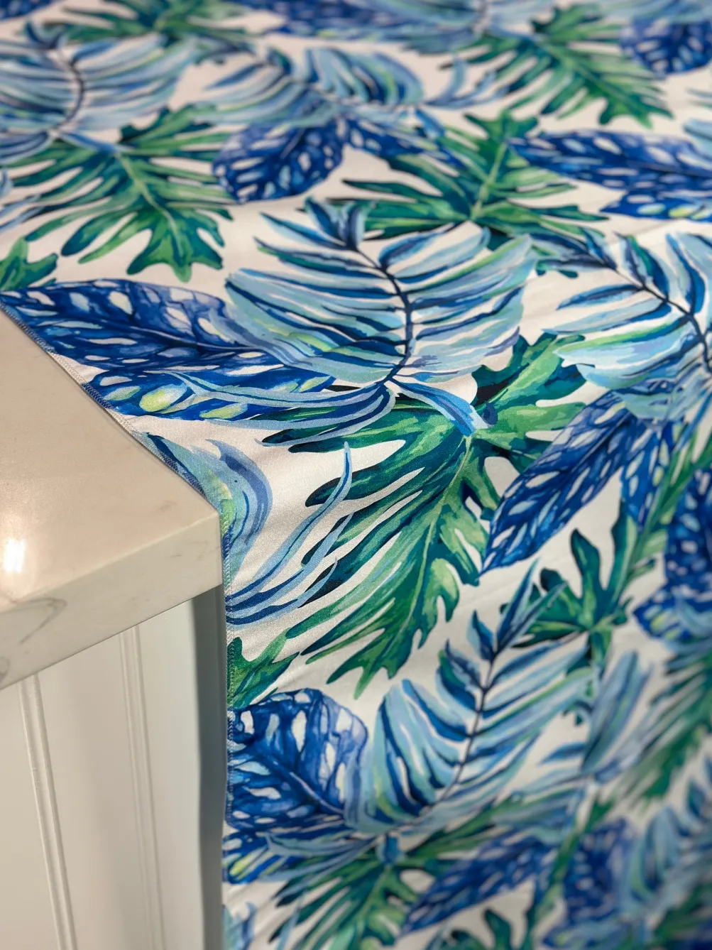 Tropical Print (Dupioni) Table Linen in Blue