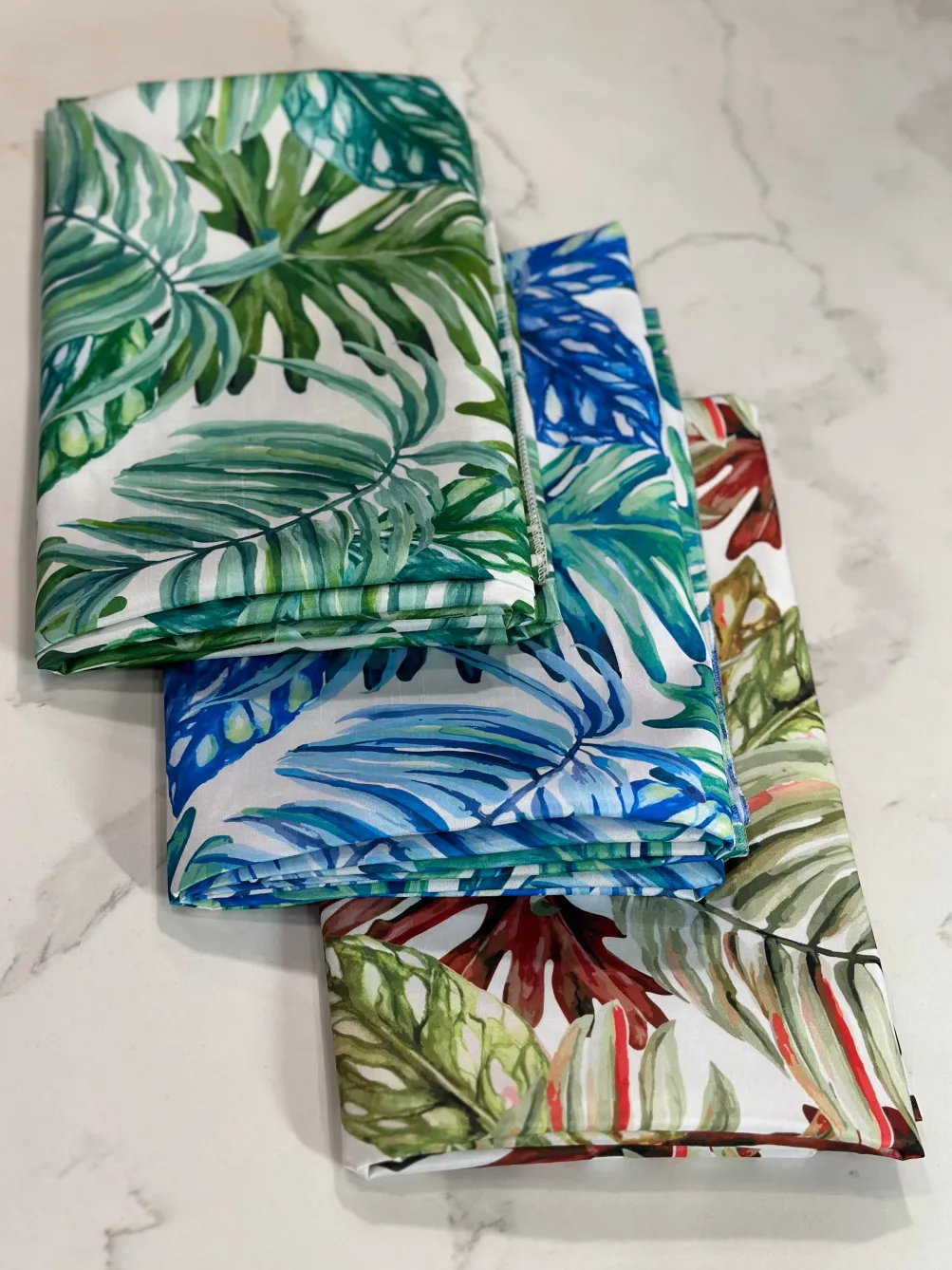 Tropical Print (Dupioni) Table Linen in Blue