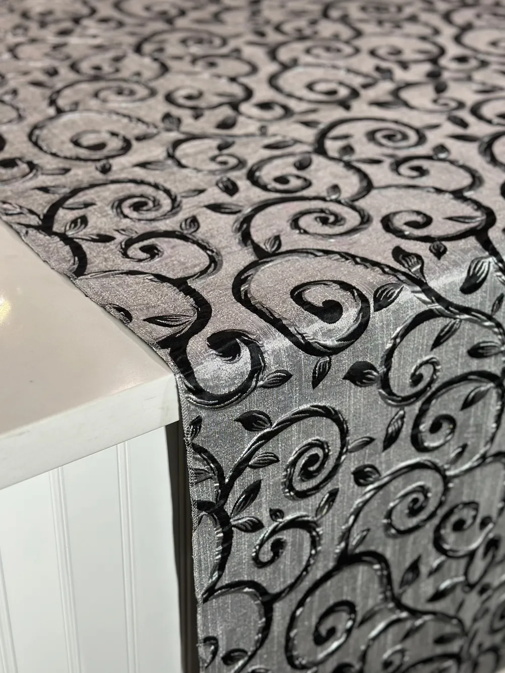 Tuscany Jacquard (Reversible) Table Linen in Black and Silver