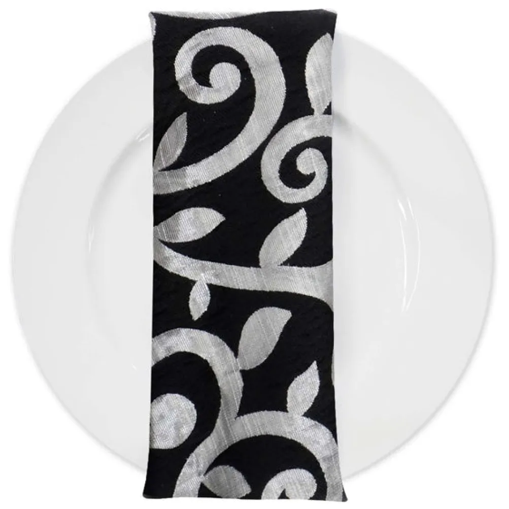 Tuscany Jacquard (Reversible) Table Napkin in Black and Silver