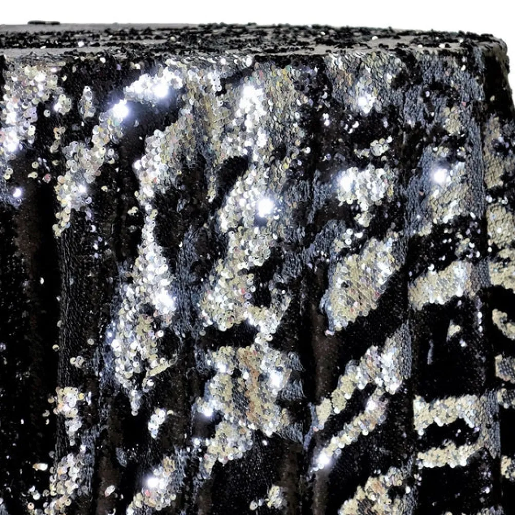 Two-Tone Sequins Table Linen in Black and Silver