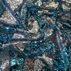 Two-Tone Sequins Table Linen in Turquoise and Silver