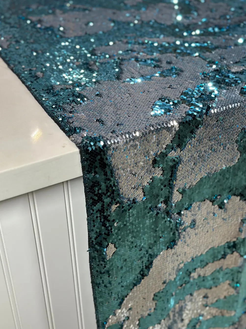 Two-Tone Sequins Table Linen in Turquoise and Silver