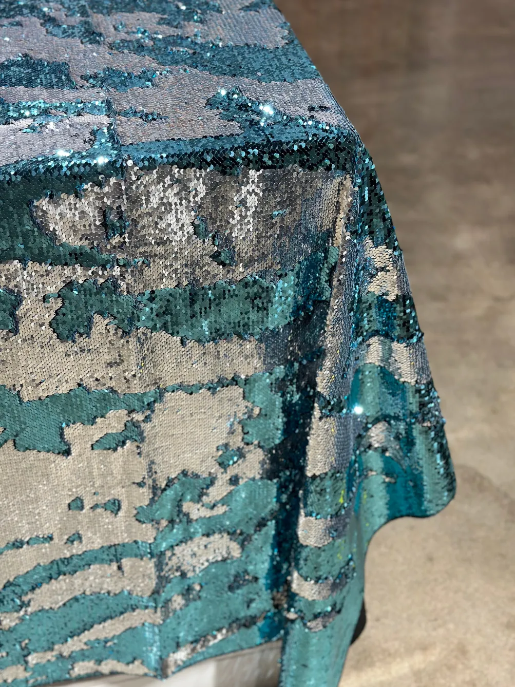 Two-Tone Sequins Table Linen in Turquoise and Silver