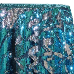 Two-Tone Sequins Table Linen in Turquoise and Silver