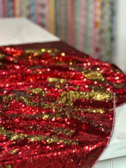 Two-Tone Sequins Table Linen in Red and Gold