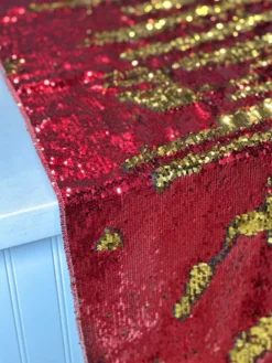 Two-Tone Sequins Table Linen in Red and Gold