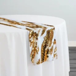 Two-Tone Sequins Table Runner in Gold and White