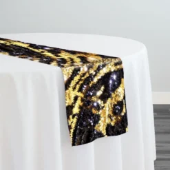 Two-Tone Sequins Table Runner in Black and Gold