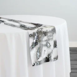 Two-Tone Sequins Table Runner in White and Silver