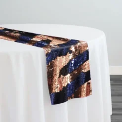 Two-Tone Sequins Table Runner in Navy and Rose Gold