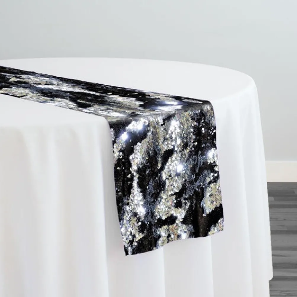 Two-Tone Sequins Table Runner in Black and Silver