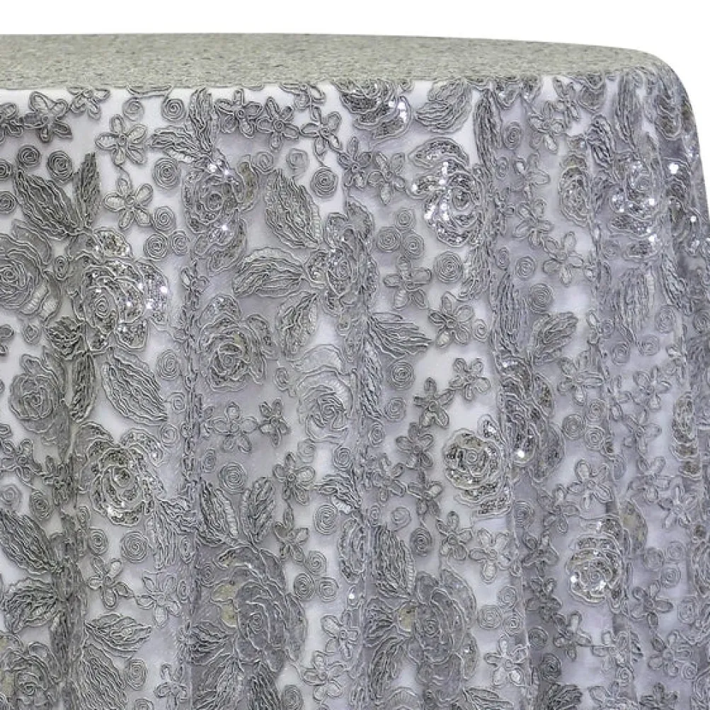 Valentina Lace Table Linen in Silver
