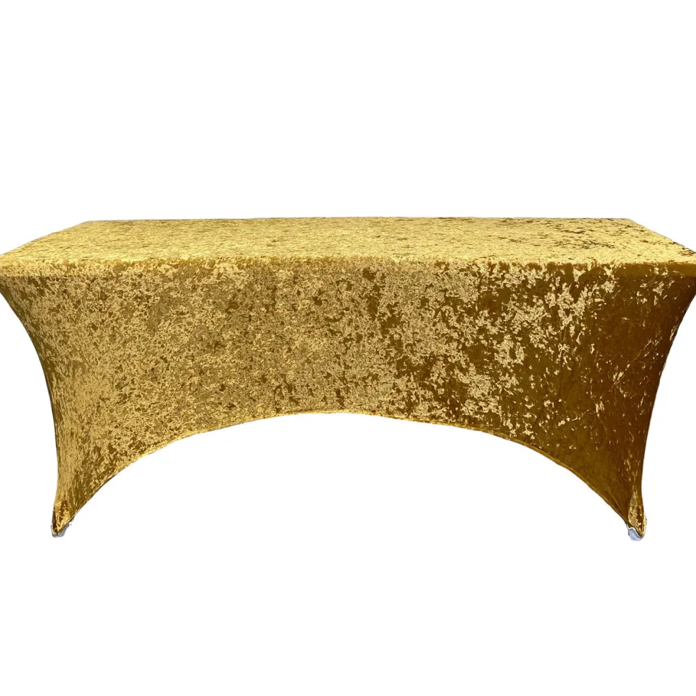Velvet Spandex (8'x30") Banquet Table Cover in Gold
