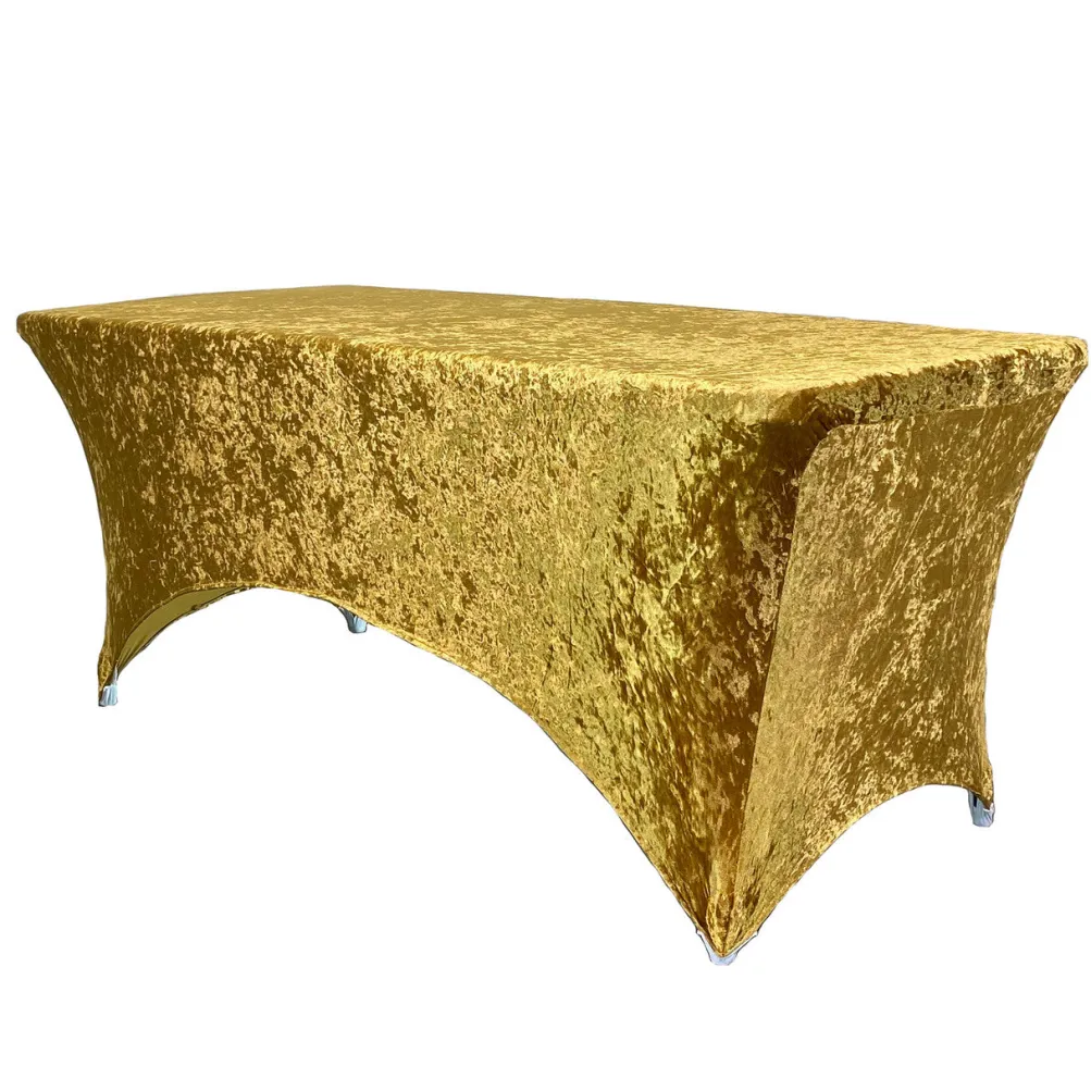 Velvet Spandex (8'x30") Banquet Table Cover in Gold