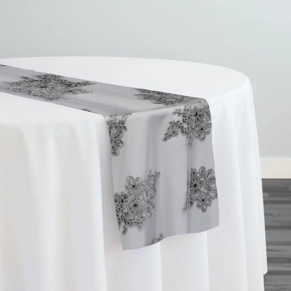 Venetian Lace Table Runner in Silver
