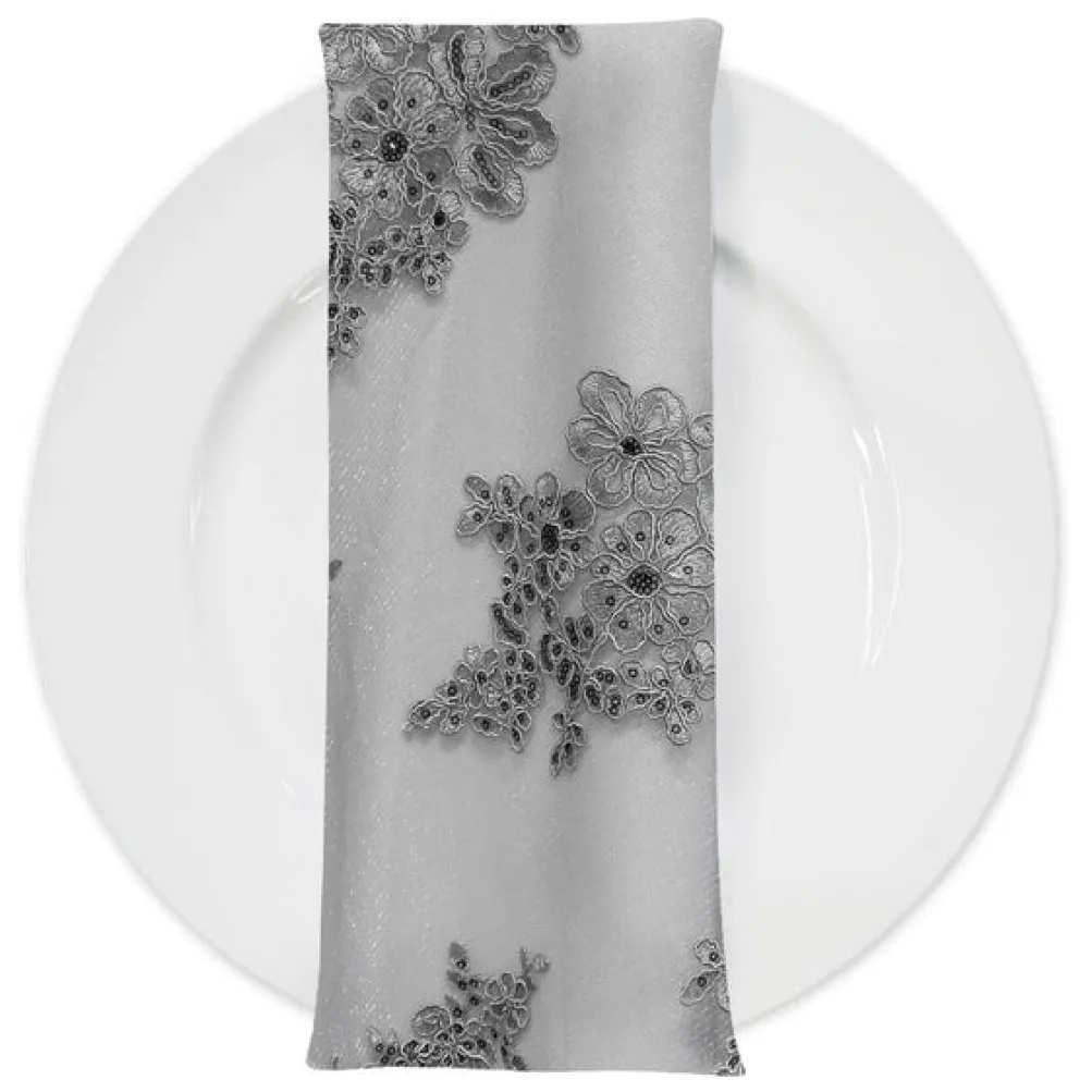Venetian Lace (w/ Poly Lining) Table Napkin in Grey