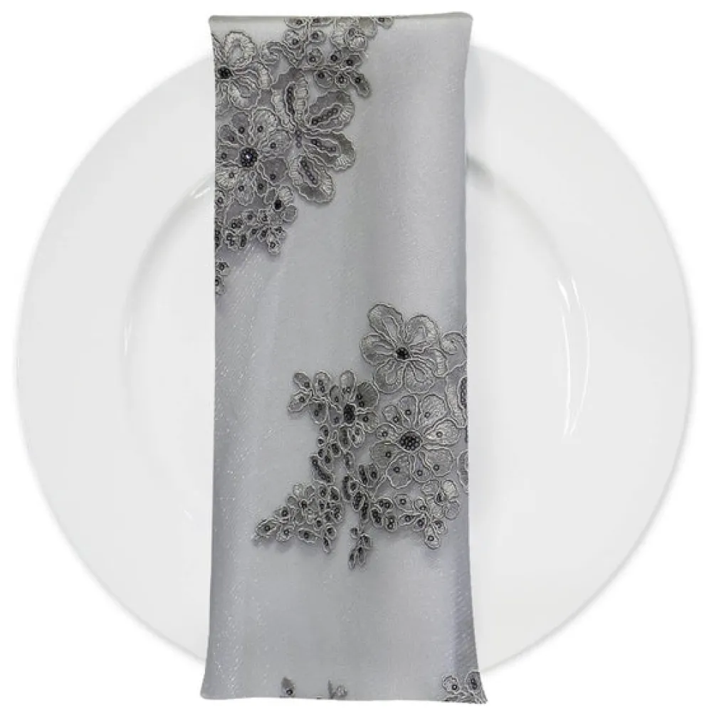 Venetian Lace (w/ Poly Lining) Table Napkin in Silver
