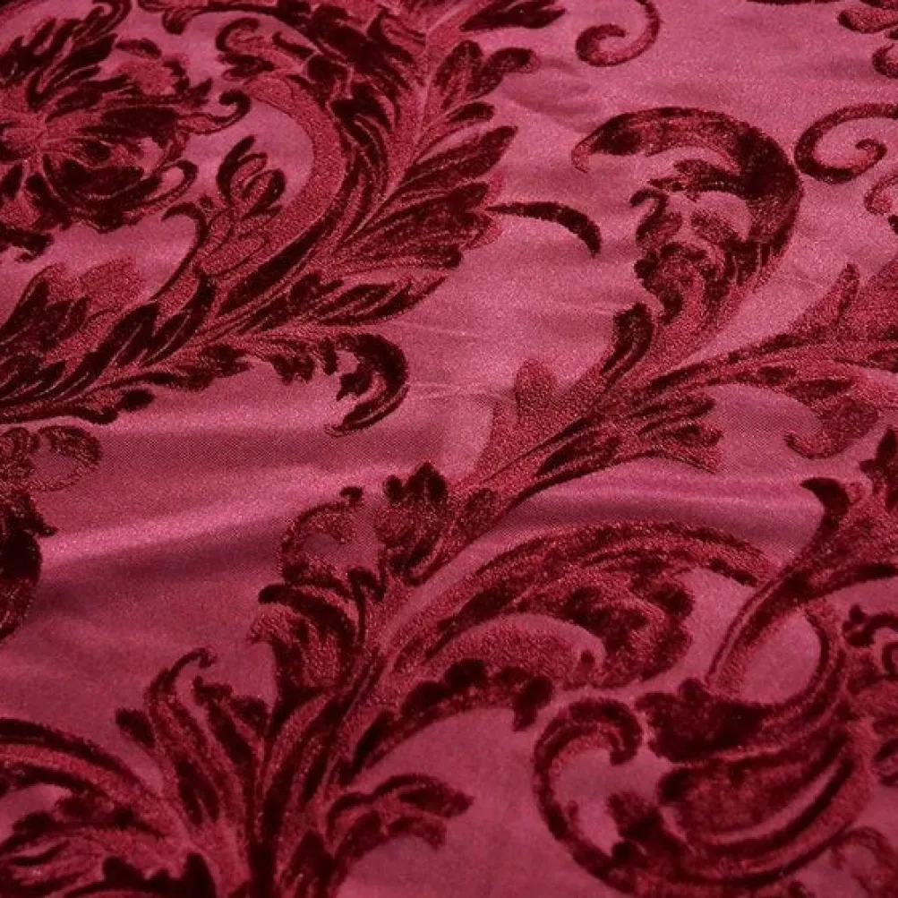Victorian Jacquard Sheer Table Linen in Burgundy