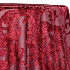 Victorian Jacquard Sheer Table Linen in Burgundy