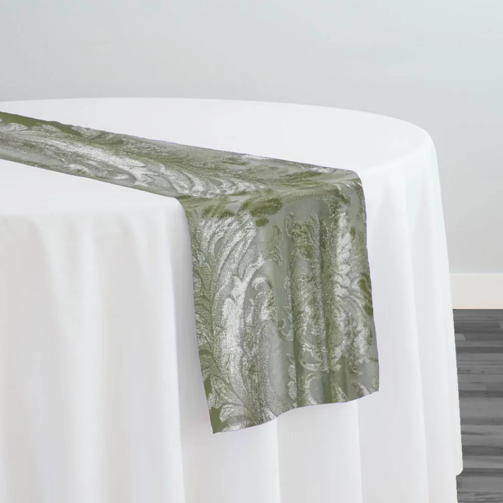 Victorian Jacquard Sheer Table Runner in Sage