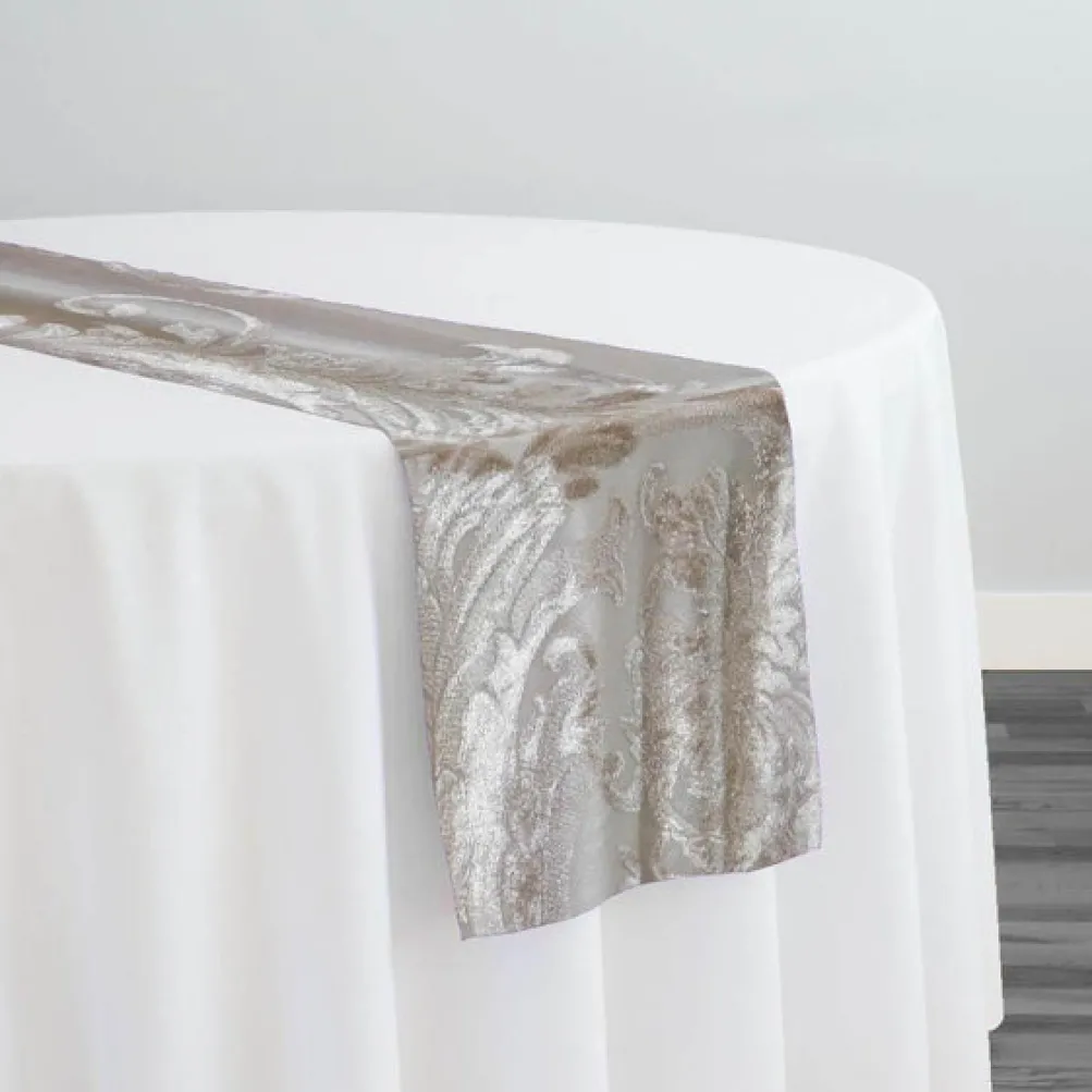 Victorian Jacquard Sheer Table Runner in Taupe