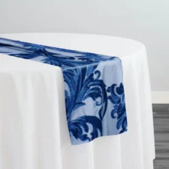 Victorian Jacquard Sheer Table Runner in Navy