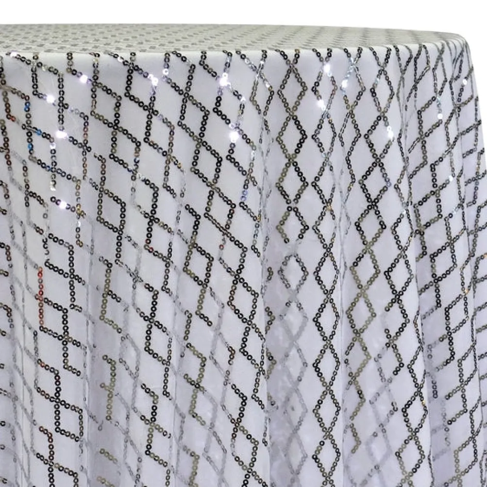 Vortex Sequins Table Linen in Silver and White