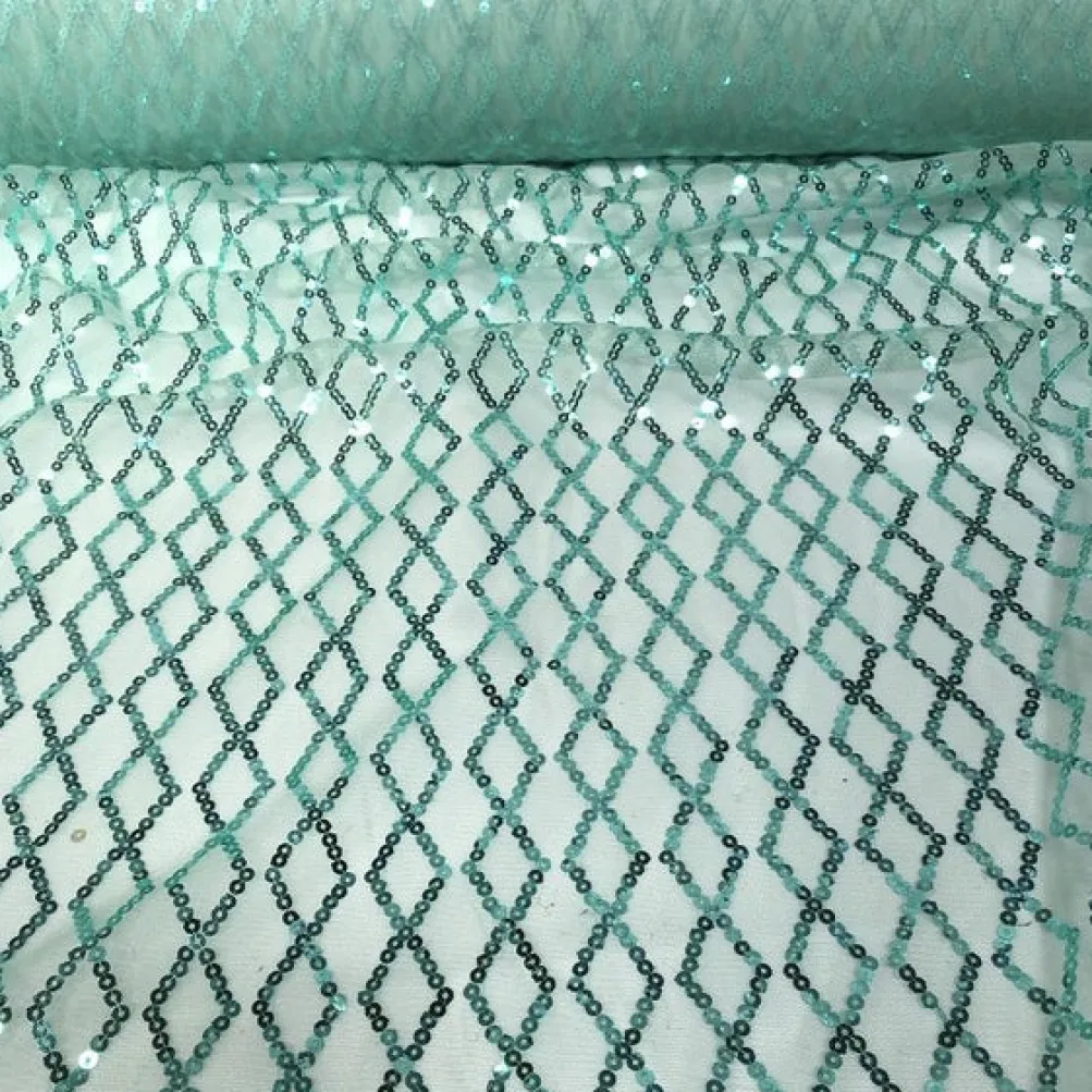 Vortex Sequins Table Linen in Teal Green