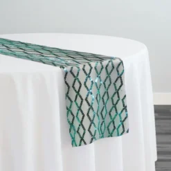 Vortex Sequins Table Runner in Teal Green