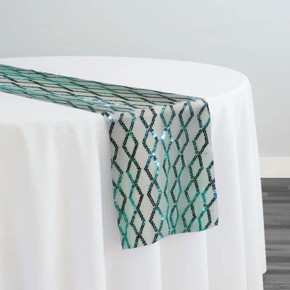 Vortex Sequins Table Runner in Teal Green