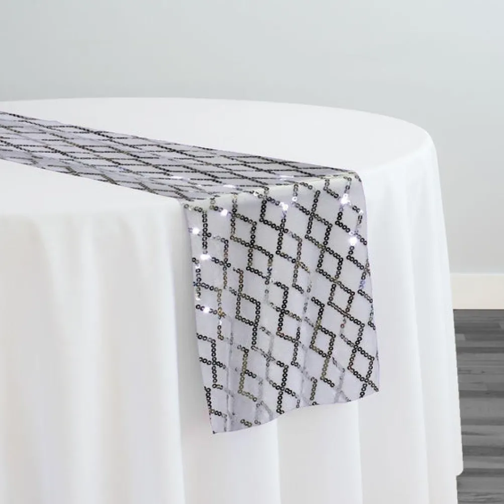 Vortex Sequins Table Runner in Silver White