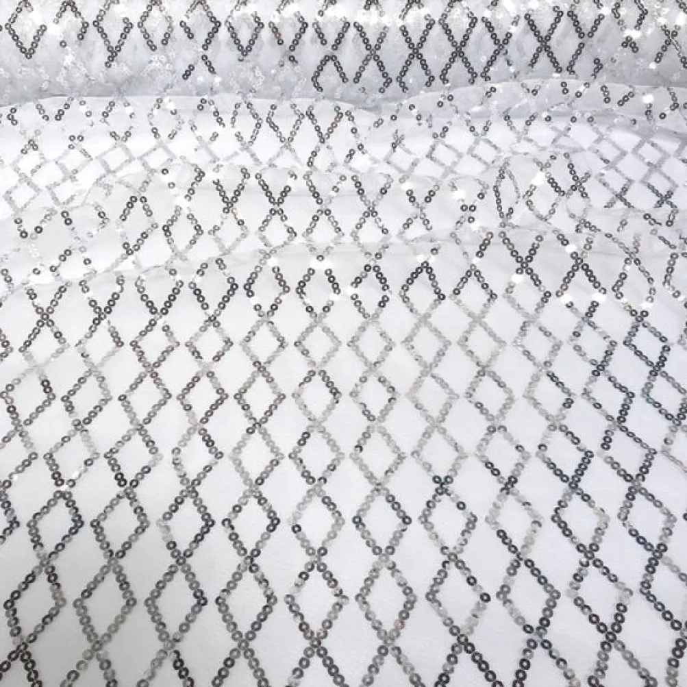 Vortex Sequins Table Runner in Silver White